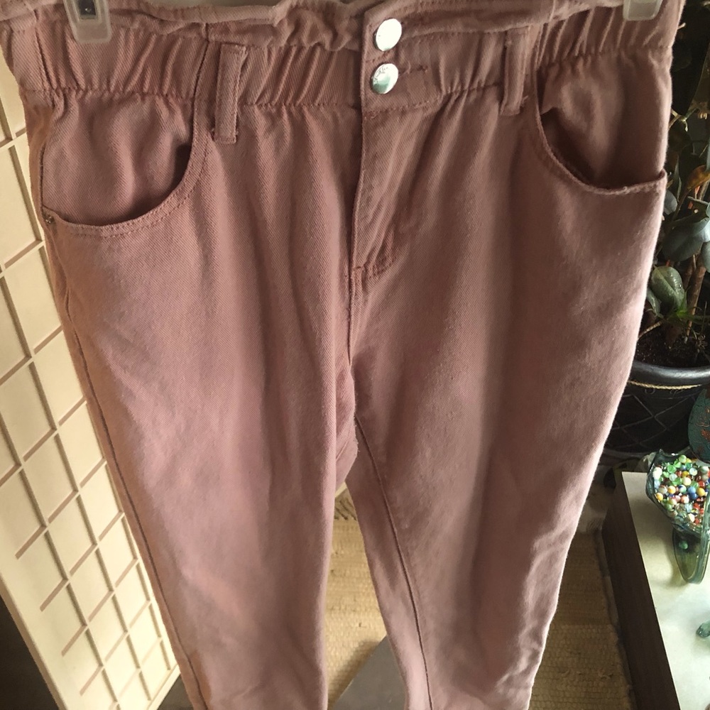 Elastic waist 2 button, Denim BLVD pants. Fabric unknown. Cotton mix Size 10 (m)